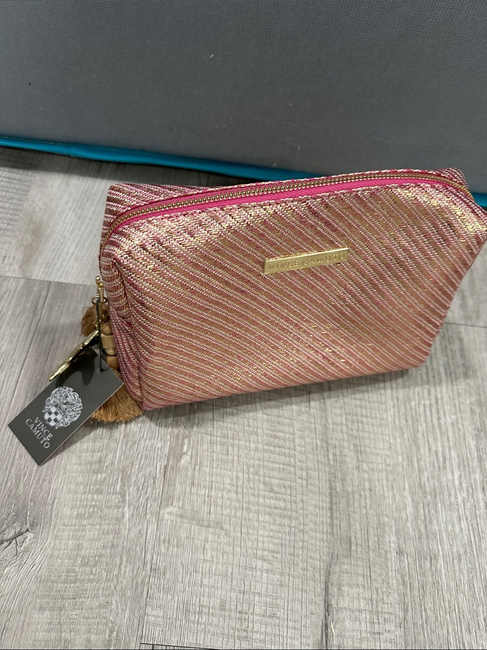Vince Camuto Pink and Gold Shimmer Zip Cosmetic Pouch
